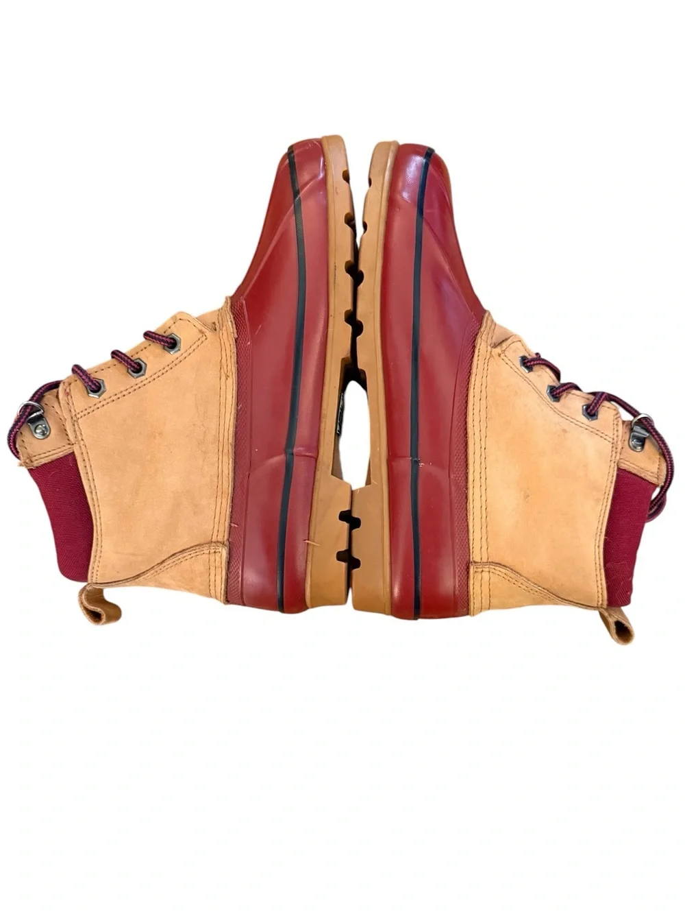 Lands' End Women's 9M Waterproof Duck Boots Burgundy Maroon Tan Leather Lace Up